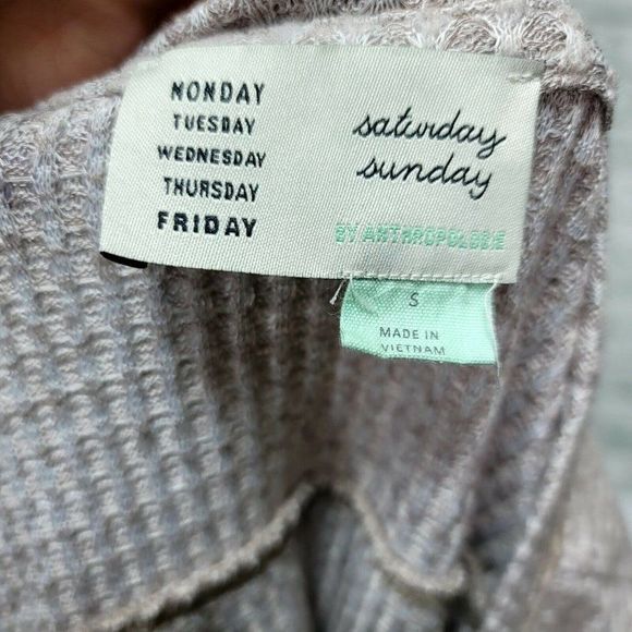Anthropologie Saturday Sunday S Wendy Waffle Pullover Top Beige Split Back Cozy - Picture 5 of 5